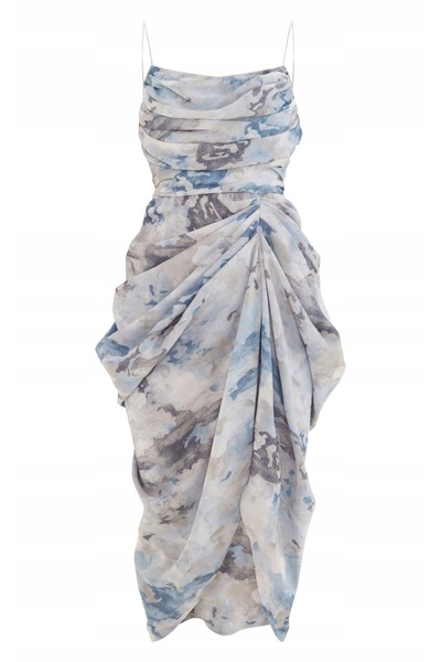 NO BRAND Rochie midi asimetrică gri cu legături la umeri Prettylittlething 34