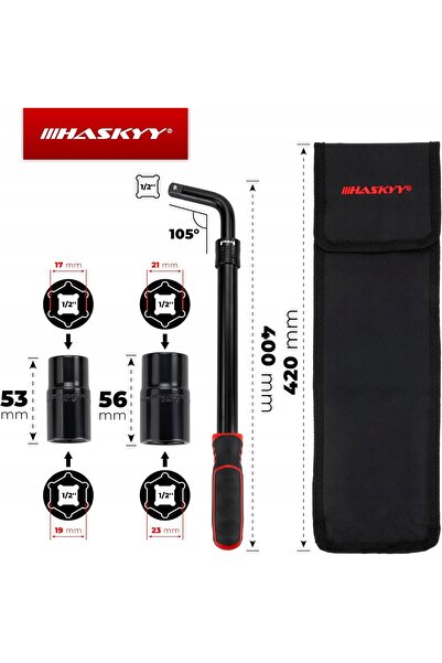 NO BRAND Cheie telescopică pentru roți 355–530 mm 17–23 mm cu husă