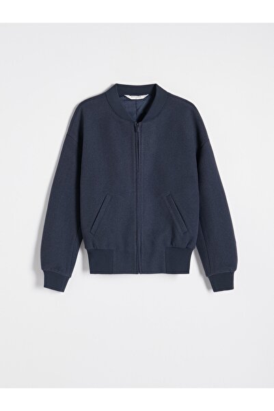 NO BRAND Jachetă bomber simplă bleumarin, cu buzunare clasice și fermoar, măr...