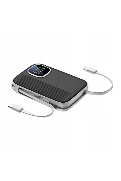 NO BRAND Baterie externă 10000mAh cu două cabluri integrate USB-C / Lightning...