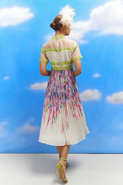 NO BRAND Rochie plisată colorată, midi, cu mâneci scurte, decupată, Coast 36