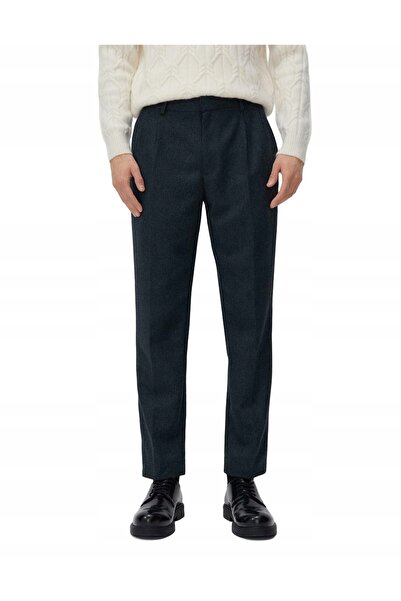 NO BRAND Pantaloni clasici bleumarin cu margini finisate și buzunare suplimen...