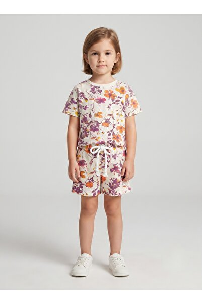 Babyqlo Girls White Floral Print T-Shirt and Shorts Set