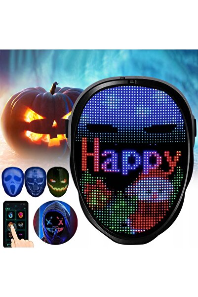 NO BRAND Mască integrală LED de Halloween, control prin aplicație, cu expresi...