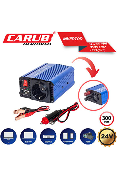 YTO 24V 300W İNVERTÖR 24V DC 220V AC ÇEVİRİCİ USB ÇIKIŞLI ARAÇ VOLTAJ DÖNÜŞTÜ...