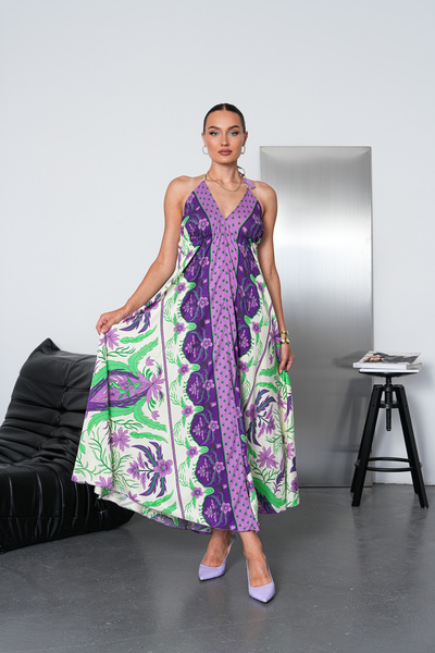 NAVY Long Oversized Dress with Halter Neck Detail and Backless Slit