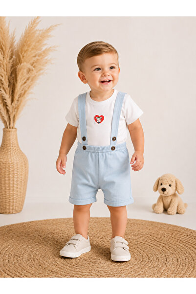 mini kanka Baby Boy Suspender Shorts Set |   Cotton Summer T-Shirt 2-Piece Se...