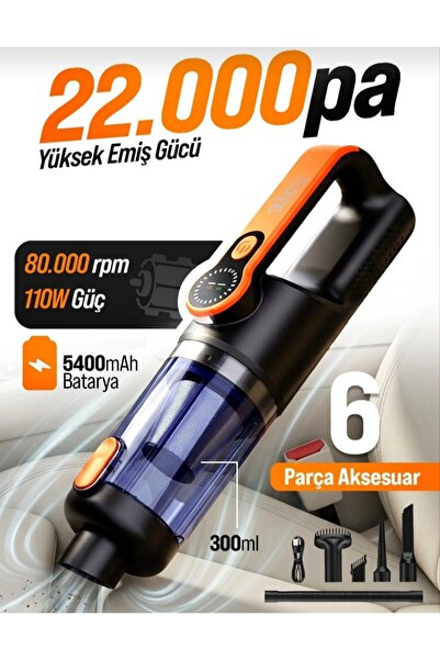 TUX Yüksek Emiş Güçlü Kablosuz Araç Süpürgesi 22000 Pa / 110W / 5400 mAh Şarj...