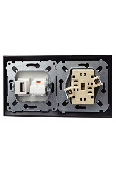 NO BRAND Priză de perete încastrată 1 USB 1 RJ-45 2x 230V
