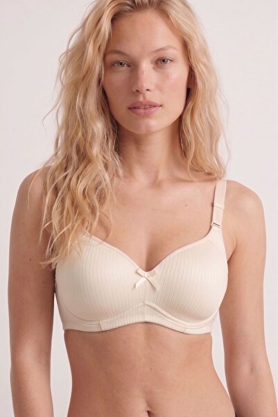 MORRO Women's Ecru Wide Strap Gathering Bra - Self-Patterned Comfortable Dail...