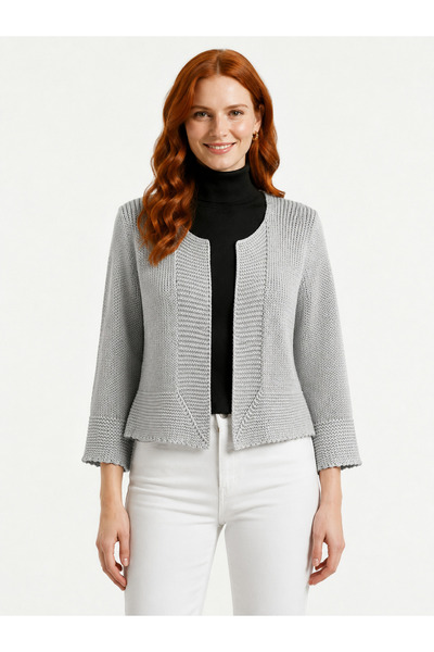 Neden Tekstil Gray Knitwear Women's Cardigan - Comfortable Fit and Stylish De...