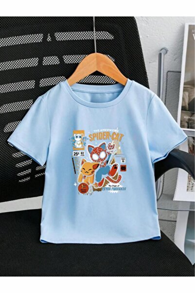 H&GHAMLEGİYİM Tricou pentru copii unisex cu imprimeu Spider Cat