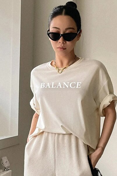 yombaa Unisex Balance εμπριμέ μπλουζάκι Boyfriend Oversize