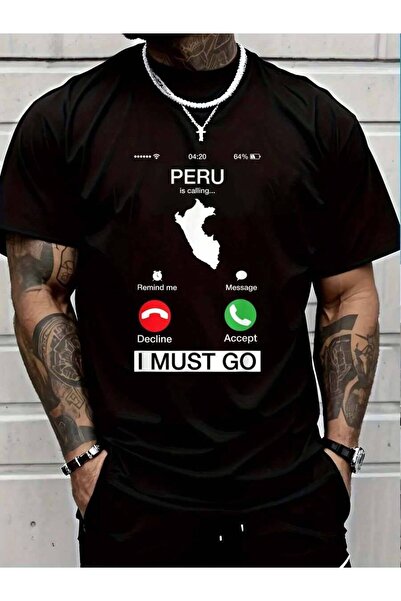 799 100% Cotton Peru Is Calling And I Must Go Funny Phone Screen T-Shirt Men'...