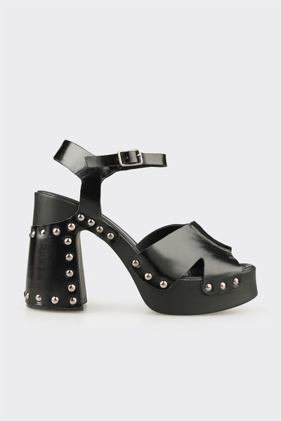 Elle Shoes Siyah Deri Kadın Sandalet