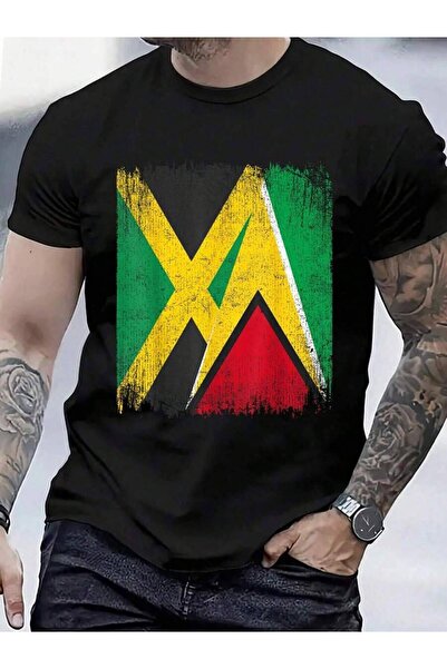 4Car 100% Cotton Half Jamaica Guyana Flag Jamaican Guyanese Pride Roots T-Shi...