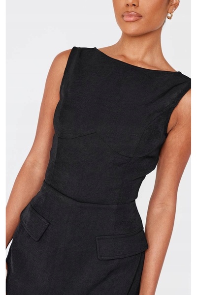 NO BRAND Rochie mini neagră, netedă, clasică, cu umerii goi, Prettylittlethin...
