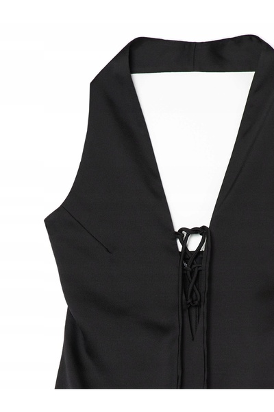 NO BRAND Rochie mini de cocktail clasică, din satin negru, netedă, cu închide...
