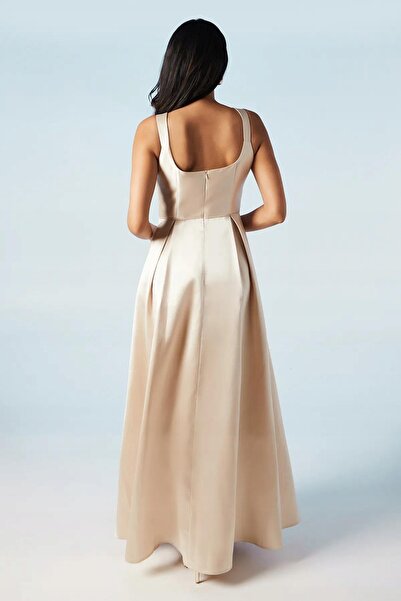 NO BRAND Rochie maxi din satin crem cu bretele late Coast 40