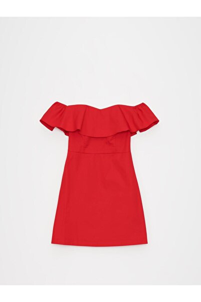NO BRAND 34 Rochie mini roșie în stil spaniol, croială mulată, clasică, simpl...