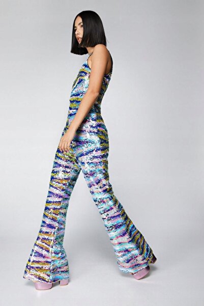 NO BRAND Salopetă multicoloră cu paiete, cu picior larg, Nasty Gal 38