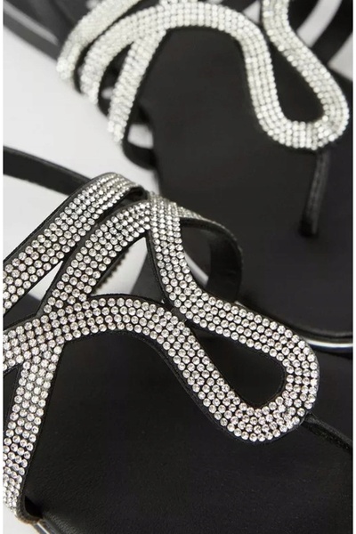 NO BRAND Sandale clasice simple, negre, plate, cu paiete, tip șlapi, Dorothy ...