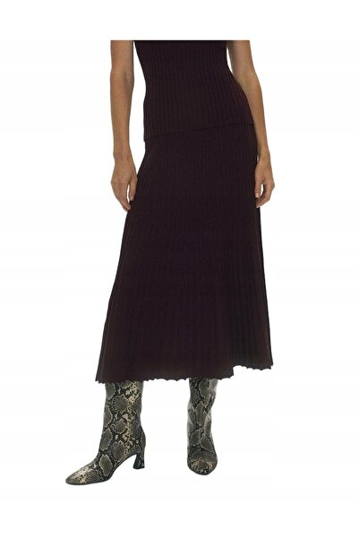 NO BRAND Fustă tricotată bordo, midi, cu defecte, evazată, cu model, Reserve XS