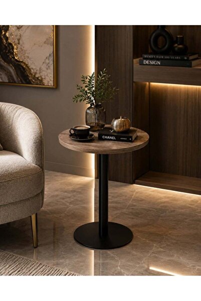 N.zone Modern Round Cafe Table, 60cm Diameter, Luxurious Wooden Top, Sturdy M...