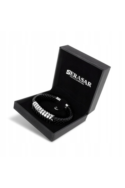 NO BRAND Serasar, brățară din piele pentru bărbați [helix] argintie, 20 cm
