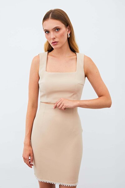 Sateen Şık Kare Yaka Crop Bluz