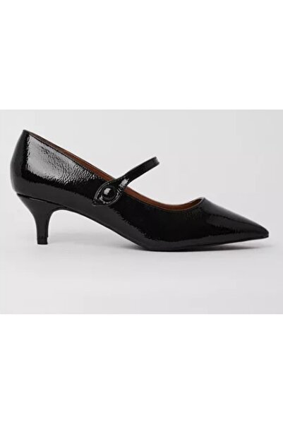 NO BRAND Pantofi negri din piele lăcuită, cu vârf ascuțit, din piele ecologic...