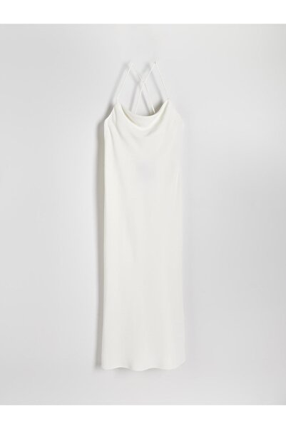NO BRAND Rochie albă simplă clasică fără mâneci cu șliț Reserve m
