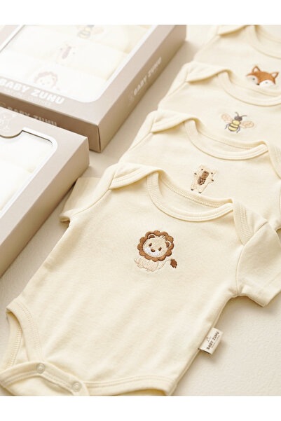 BABY ZUHU 4 قطع (0-12 شهر) بدلة أطفال مطرزة من القطن 100%