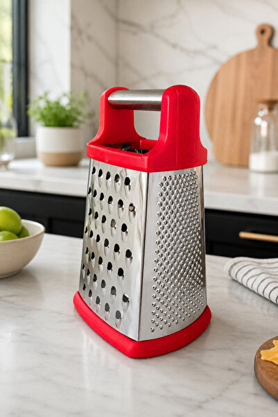 BEYZANA Medium Size Red Color Stainless Steel Grater - Multifunctional Steel Grater with Silicone Base