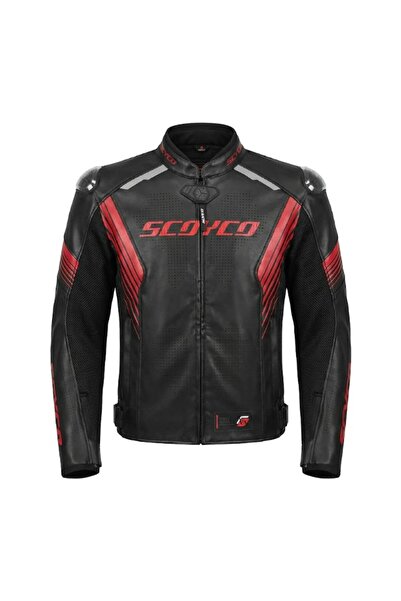 Scoyco JK322 Motosiklet Montu 4 Mevsim Oxford 600-D Dayanıklı Kumaş Deri Motorcu Mont Kırmızı