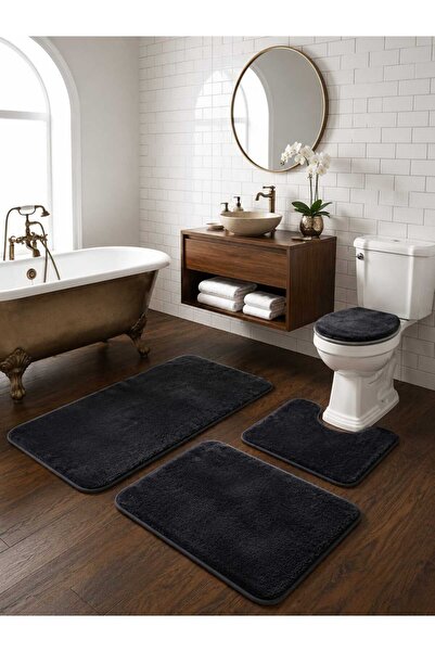 MIRAEDM HOME Banyo Paspası 4 Lü Klozet Takımı Peluş Büyük Boy Banyo Paspas Ta...