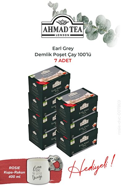 Ahmad Tea Earl Grey 100 X 7 Pieces Teapot Tea Bags 320 g and Raccoon Mug Gift