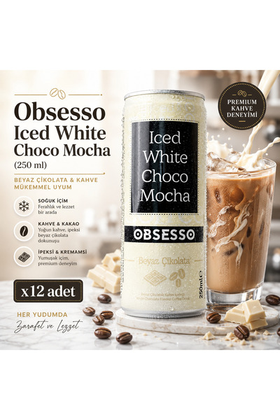 OBSESSO Iced White Choco Mocha Soğuk Kahve 250 ml x12 Adet