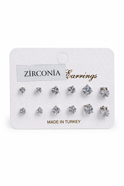 Jack Ferrero Zircon Stone Square Cut Gray Color 6 Pair Bijouterie Earring Set