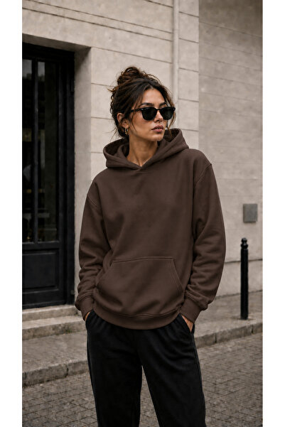 TREND EMMODA Women's Solid Color Hooded Sweatshirt with Kangaroo Pocket
