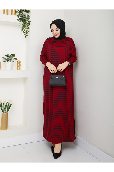 MODAMÜNASİP Wonderful Combed Cotton Striped Wear Out Function Dress the Dress...
