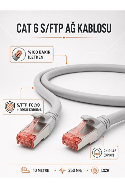 Digitus كابل إيثرنت CAT 6 S/FTP RJ45 بطول 10 أمتار 250 ميجاهرتز LSZH رمادي - ...