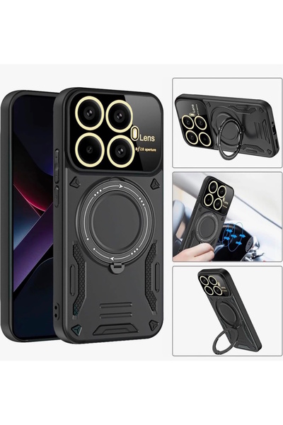 m.tk moveteck Xiaomi Mi 17T Pro Uyumlu Kılıf Magsafe Dönebilen Halkalı Standlı Kamera Lens Korumalı Gold Detaylı Military