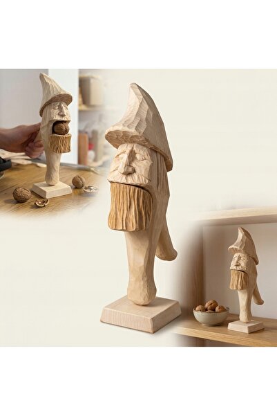 peewit Figurină populară NUTS MAN, din lemn, sculptată manual, 33 cm