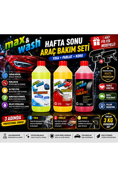 Hafta Sonu Araç Bakım Seti 3'lü (1 Kg Cilalı Oto Şampuan + 1 Kg Hızlı Cila + 1 Kg Lastik Parlatıcı) + 2 Adet Fısfıs Başlık Hediyeli