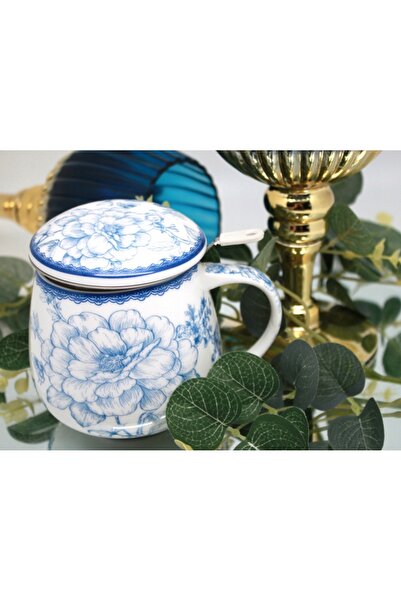 Queen Isabell Cană elegantă din porțelan de 450 ml cu infuzor de trandafir al...