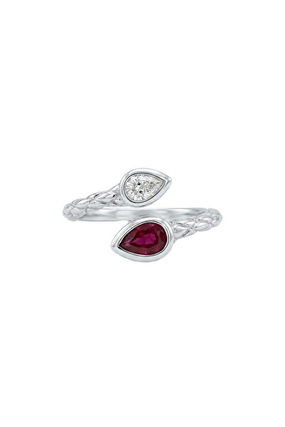 Charmist Steel Ivy Drop Stone Ring Red