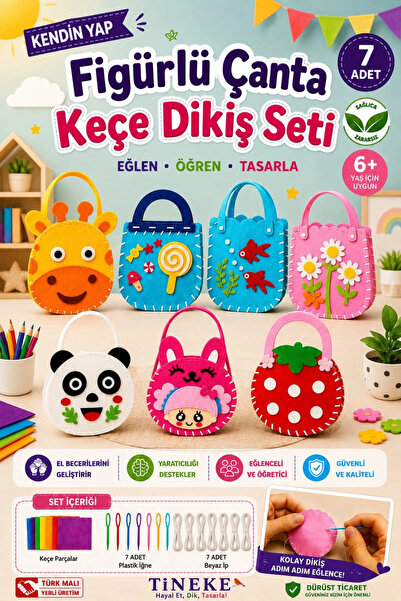 TİNEKE Figured Felt Sewing Set 7-Piece DIY Bag Making Set Educational Hobby T...