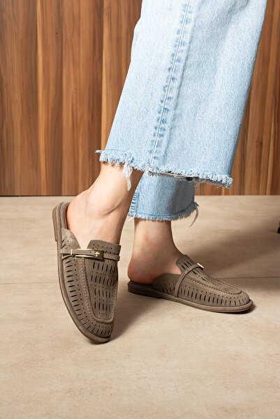 DUXAL SHOES Becca Kadın Hakiki Süet Deri Tokalı Delikli Terlik Günlük Casual Ayakkabı