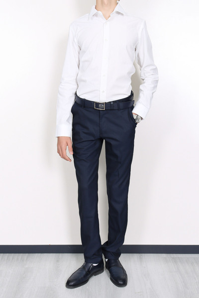 Daniel Voi Men's Classic Cut Fabric Trousers - Navy Blue